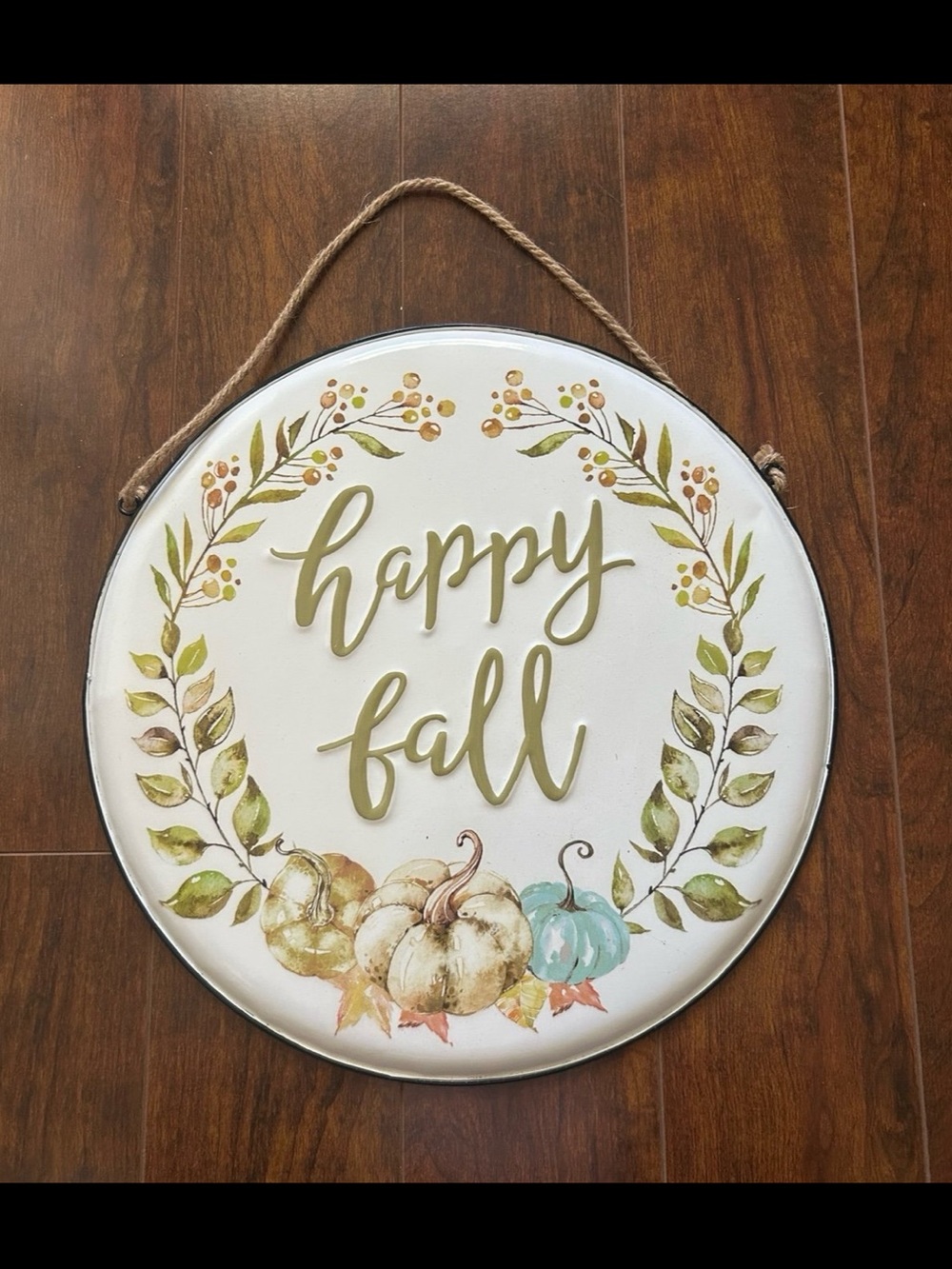 Happy Fall Circular Tin Sign - 15x15 with Rope Hanger